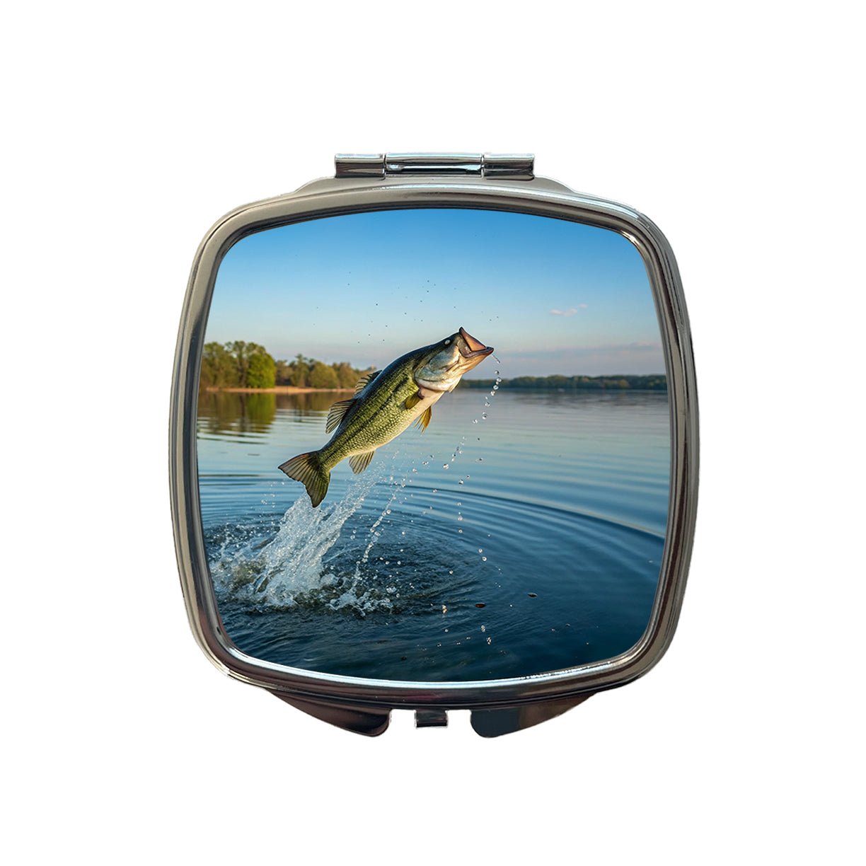 Largemouth Bass Fish Jumping Fishing Small Travel Purse Handbag Pocket Makeup Compact Mirror