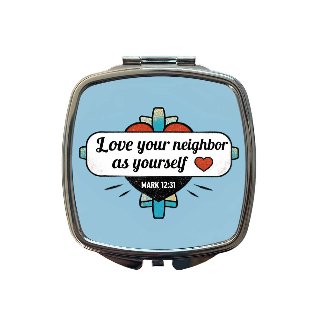 Love Your Neighbor As Yourself Mark Bible Verse Small Travel Purse Handbag Pocket Makeup Compact Mirror