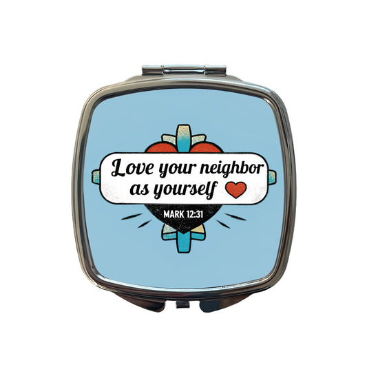 Love Your Neighbor As Yourself Mark Bible Verse Small Travel Purse Handbag Pocket Makeup Compact Mirror