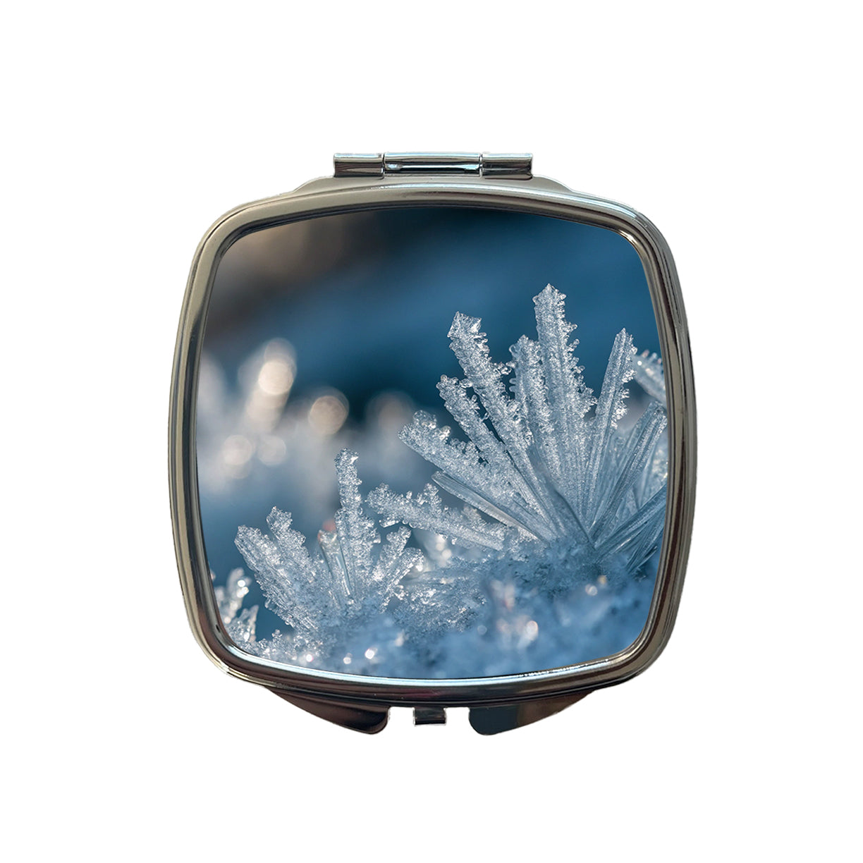 Macro View Icy Crystals Snow Flakes Small Travel Purse Handbag Pocket Makeup Compact Mirror
