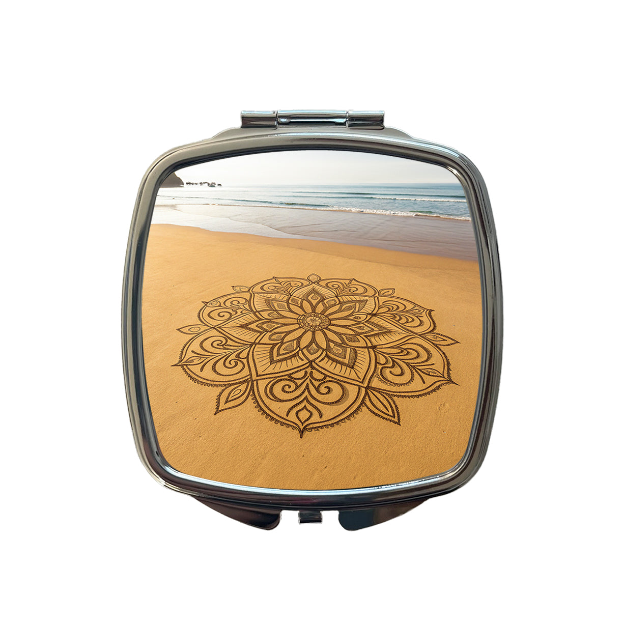 Mandala Pattern Beach Sand Small Travel Purse Handbag Pocket Makeup Compact Mirror