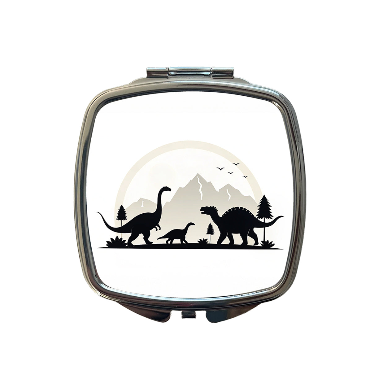 Minimalist Dinosaur Silhouettes Small Travel Purse Handbag Pocket Makeup Compact Mirror