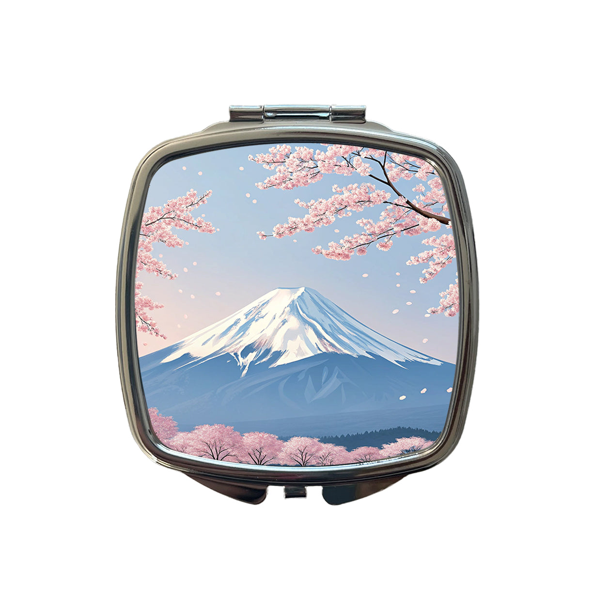 Mount Fuji Japan Cherry Blossom Trees Small Travel Purse Handbag Pocket Makeup Compact Mirror