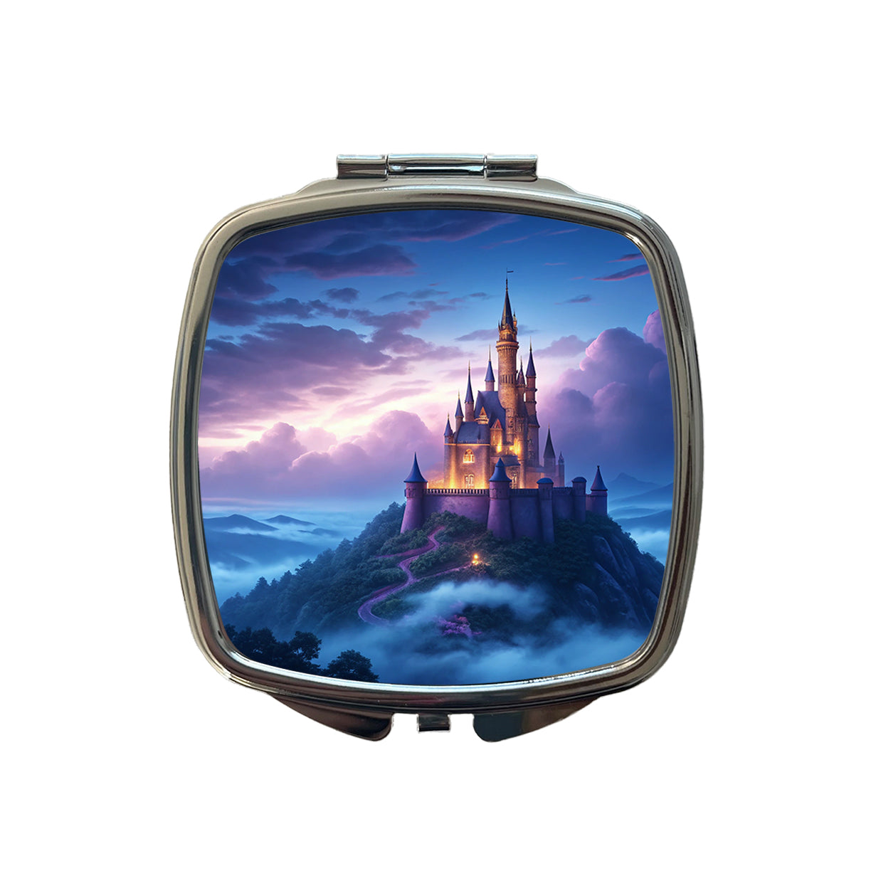 Mountaintop Castle Beautiful Fantasy Small Travel Purse Handbag Pocket Makeup Compact Mirror