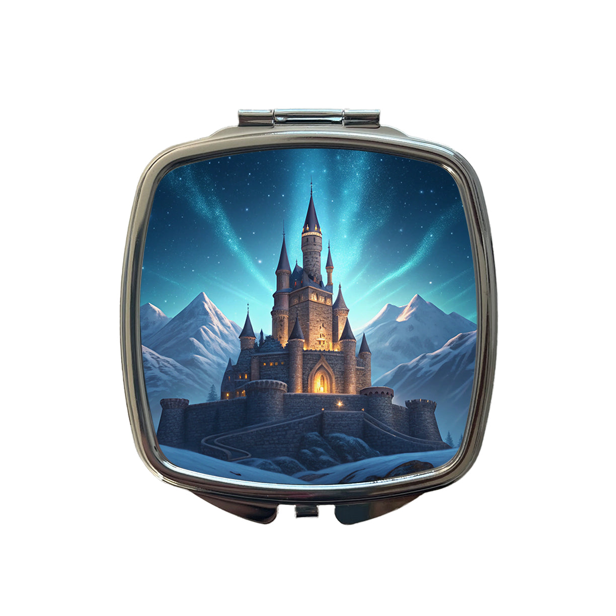 Mountaintop Castle Lights At Night Small Travel Purse Handbag Pocket Makeup Compact Mirror