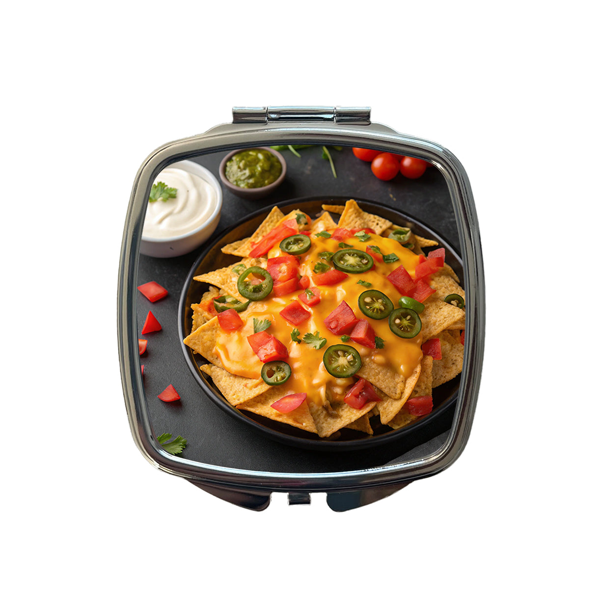 Nachos Chips Salsa Cheese Mexican Small Travel Purse Handbag Pocket Makeup Compact Mirror