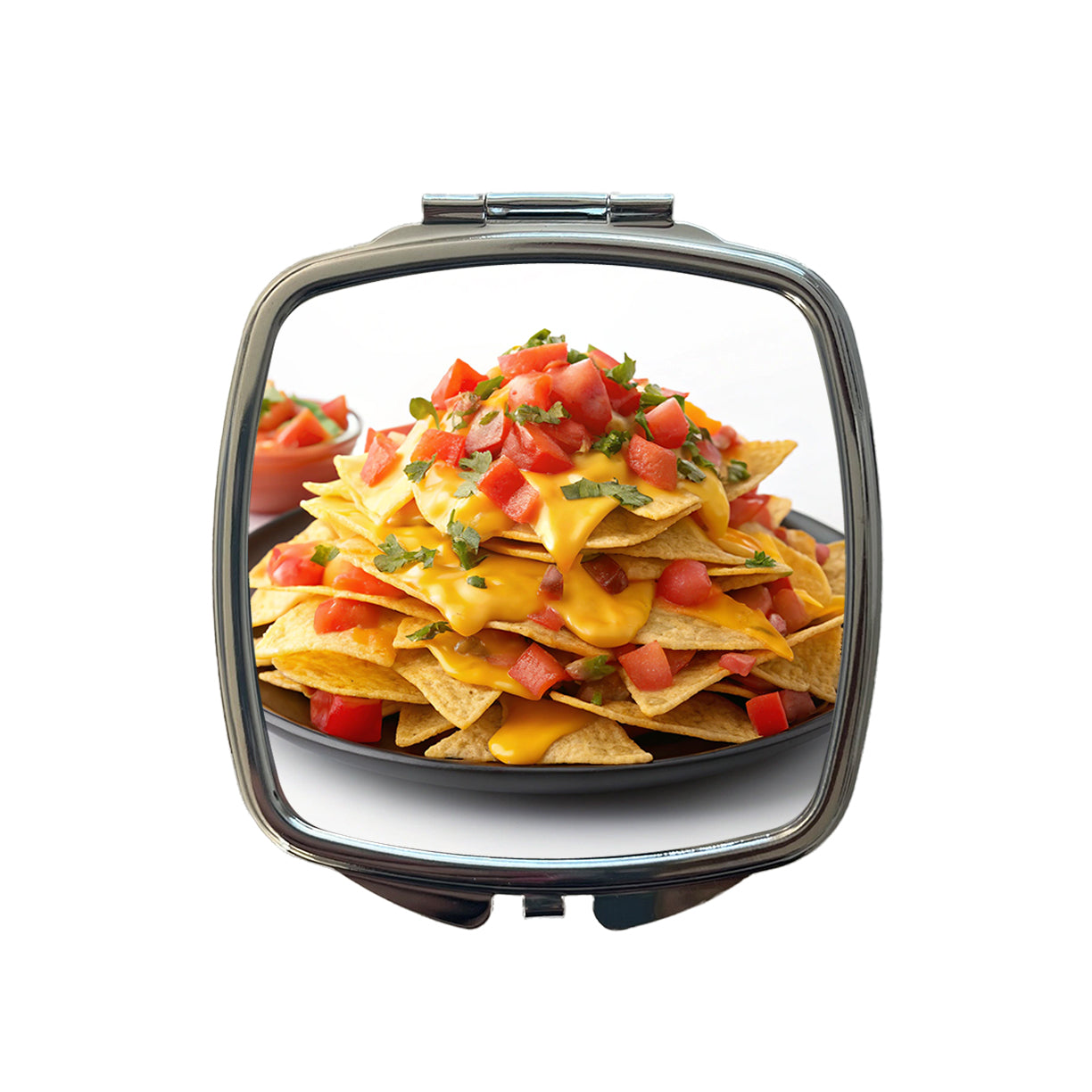 Nachos Plate Mexican Salsa Cheese Small Travel Purse Handbag Pocket Makeup Compact Mirror