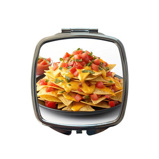 Nachos Plate Mexican Salsa Cheese Small Travel Purse Handbag Pocket Makeup Compact Mirror