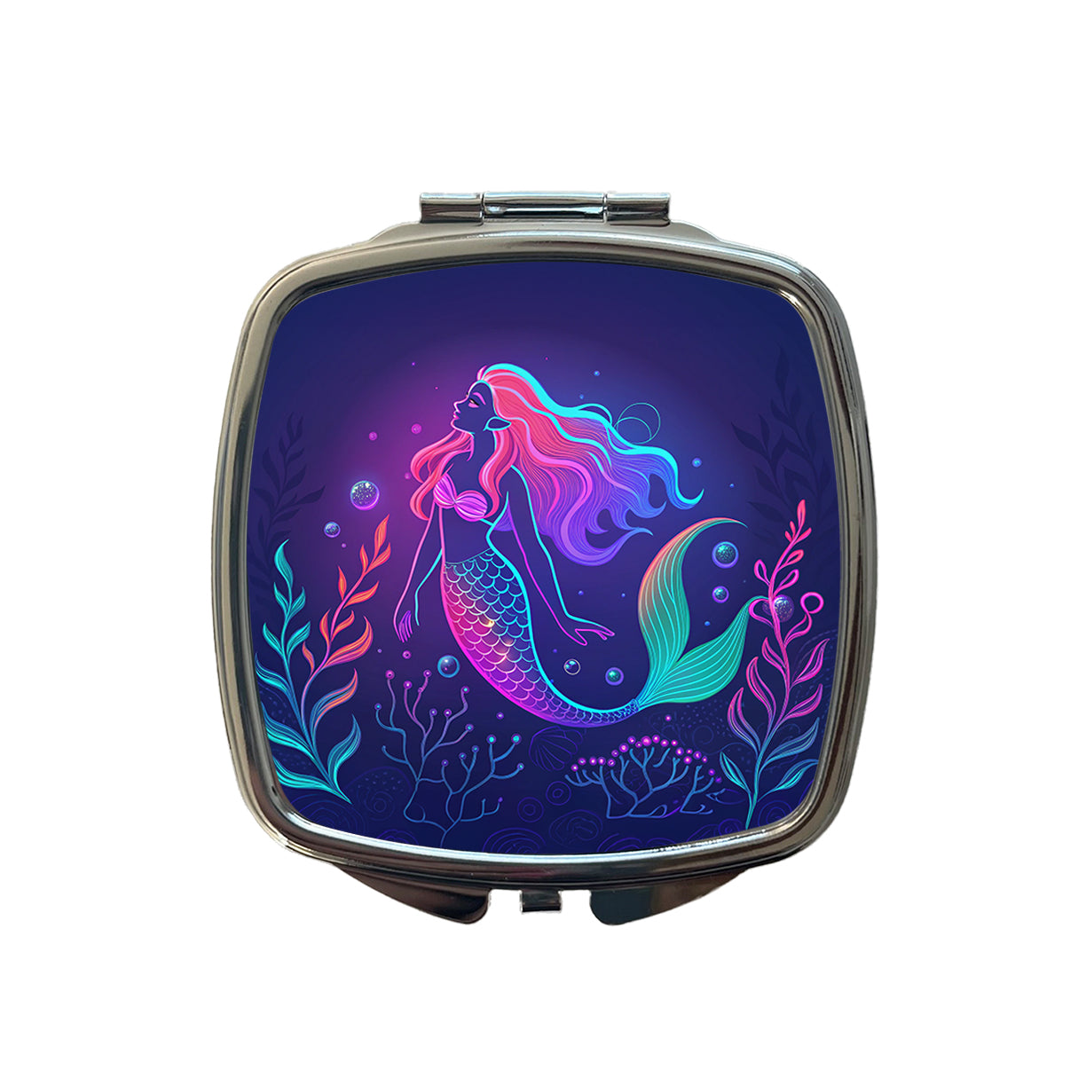 Neon Mermaid Beautiful Small Travel Purse Handbag Pocket Makeup Compact Mirror