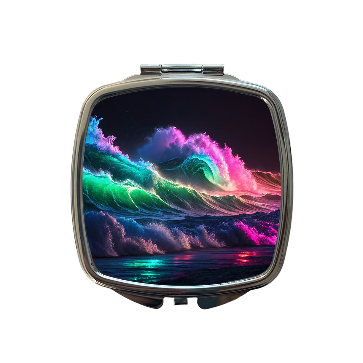 Neon Ocean Waves Beach Small Travel Purse Handbag Pocket Makeup Compact Mirror