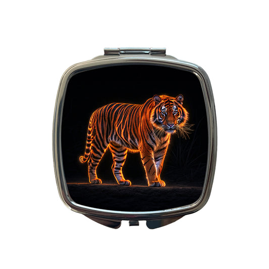 Neon Tiger Orange Small Travel Purse Handbag Pocket Makeup Compact Mirror