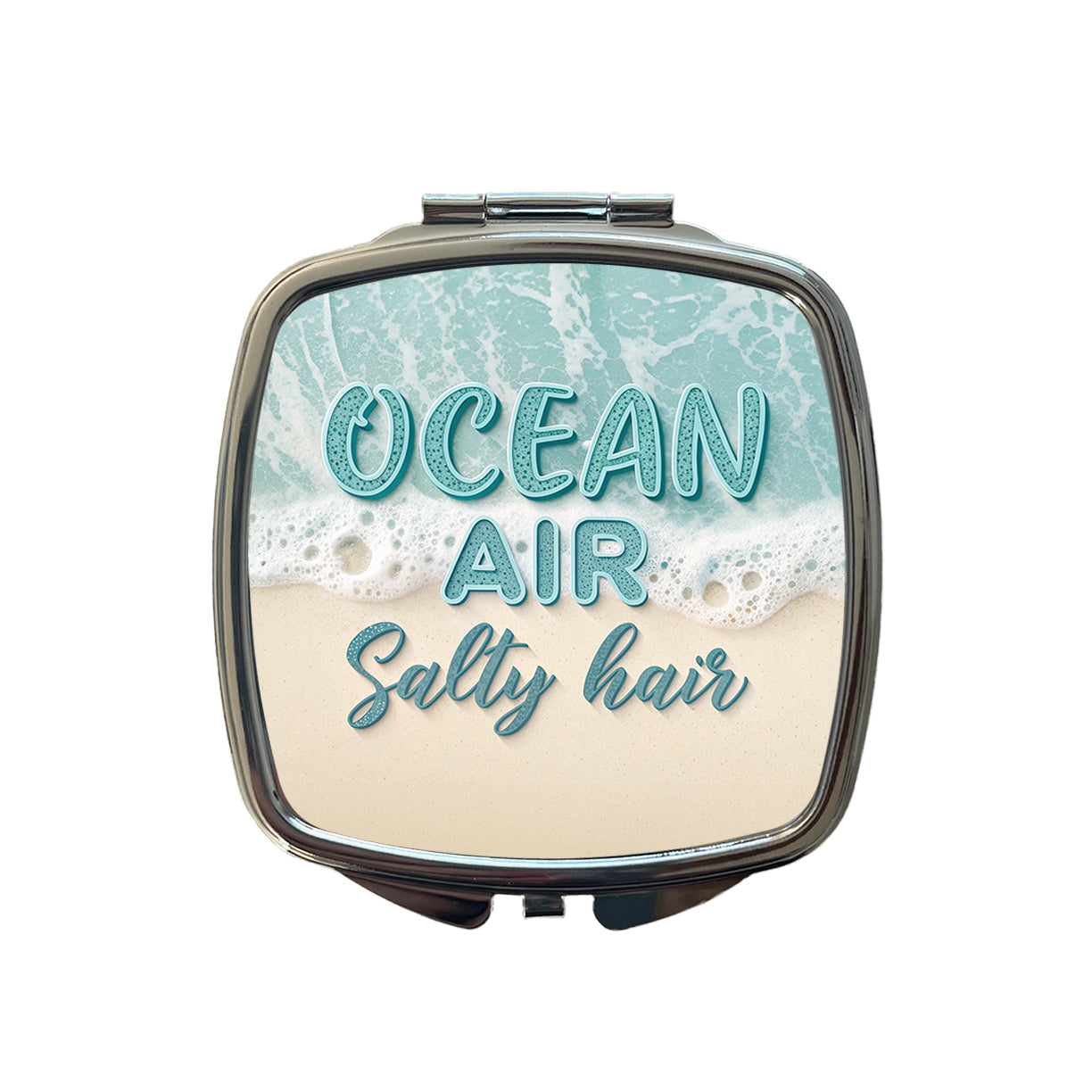 Ocean Air Salty Hair Sea Foam Beach Small Travel Purse Handbag Pocket Makeup Compact Mirror