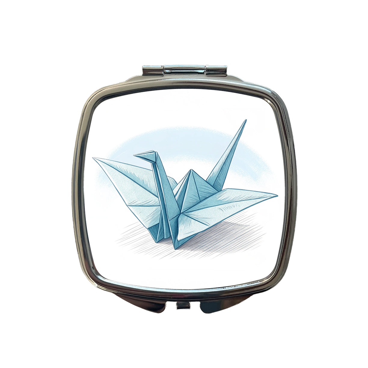 Origami Illustration Paper Crane Small Travel Purse Handbag Pocket Makeup Compact Mirror