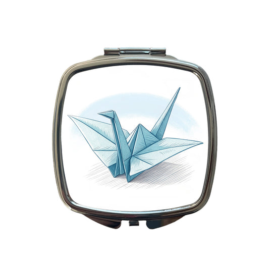 Origami Illustration Paper Crane Small Travel Purse Handbag Pocket Makeup Compact Mirror