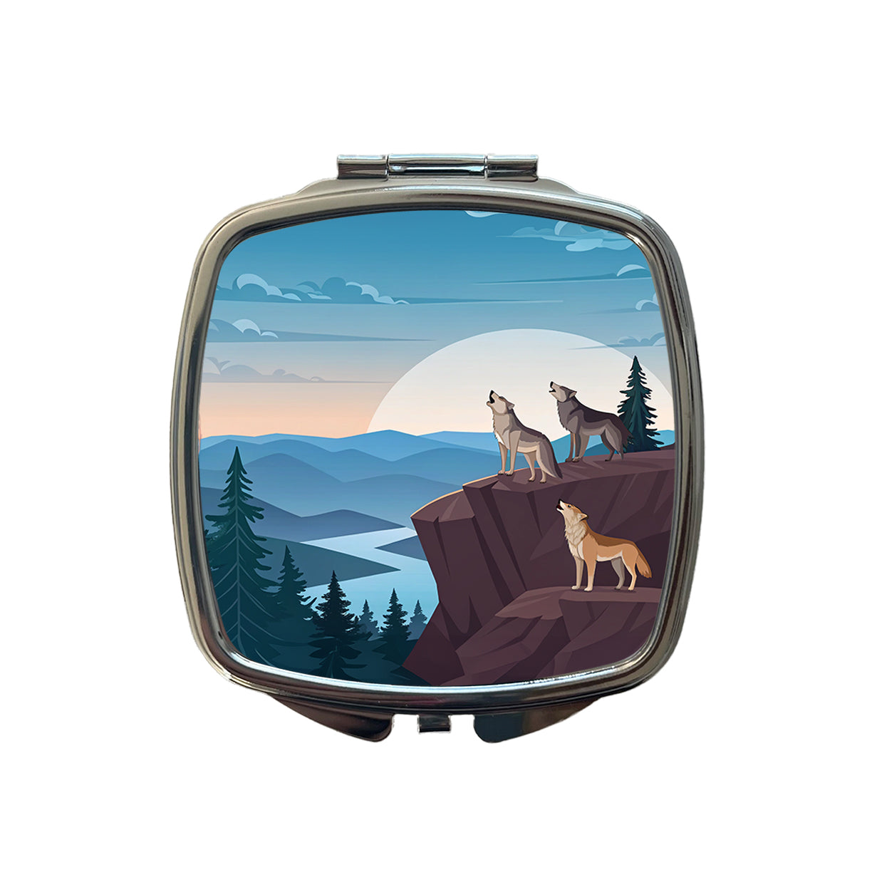 Pack Of Wolves On Cliff Drawing Small Travel Purse Handbag Pocket Makeup Compact Mirror