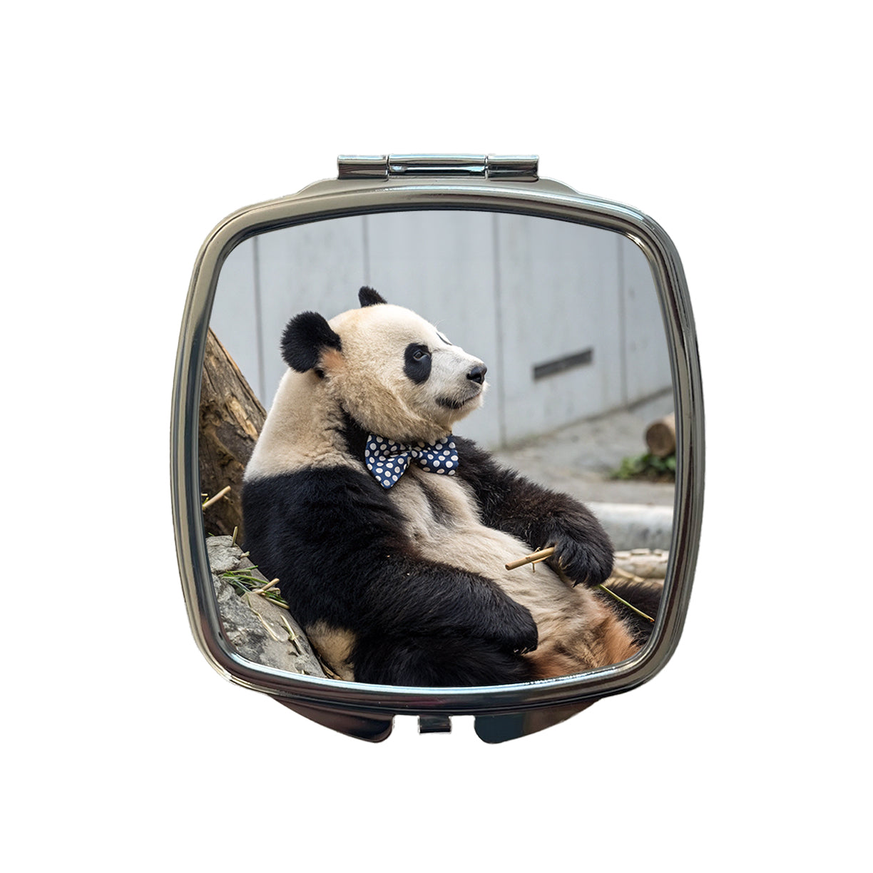 Panda Wearing Bow Tie Small Travel Purse Handbag Pocket Makeup Compact Mirror