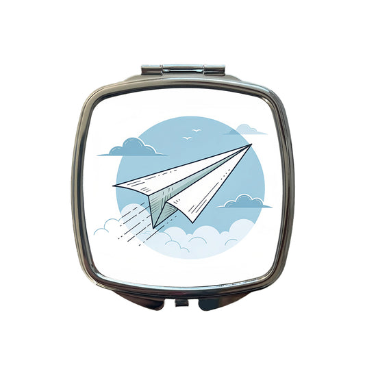Paper Airplane Illustration Flying Sky Small Travel Purse Handbag Pocket Makeup Compact Mirror