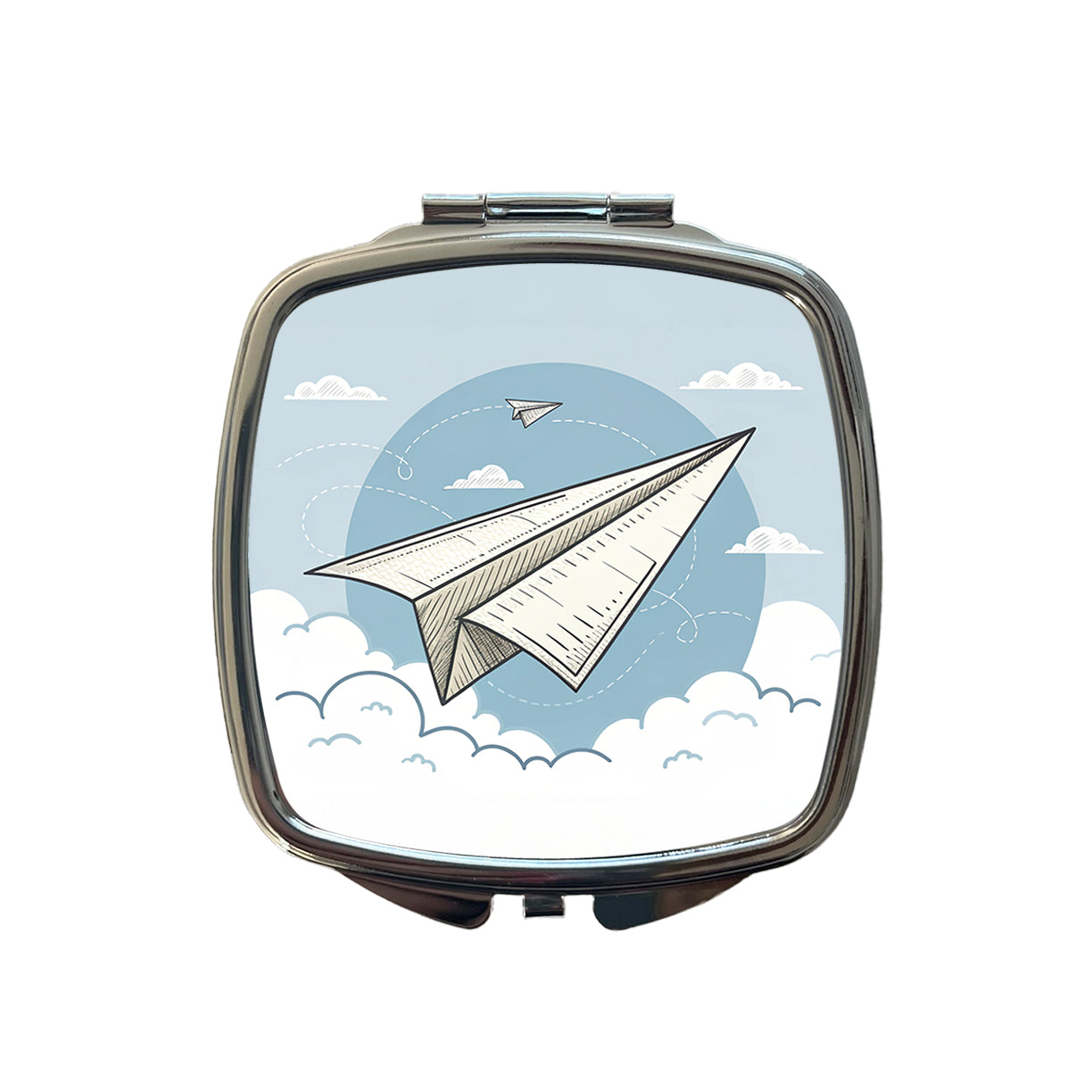 Paper Airplanes Flying Illustration Small Travel Purse Handbag Pocket Makeup Compact Mirror