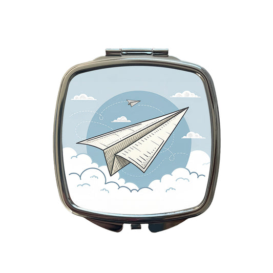 Paper Airplanes Flying Illustration Small Travel Purse Handbag Pocket Makeup Compact Mirror