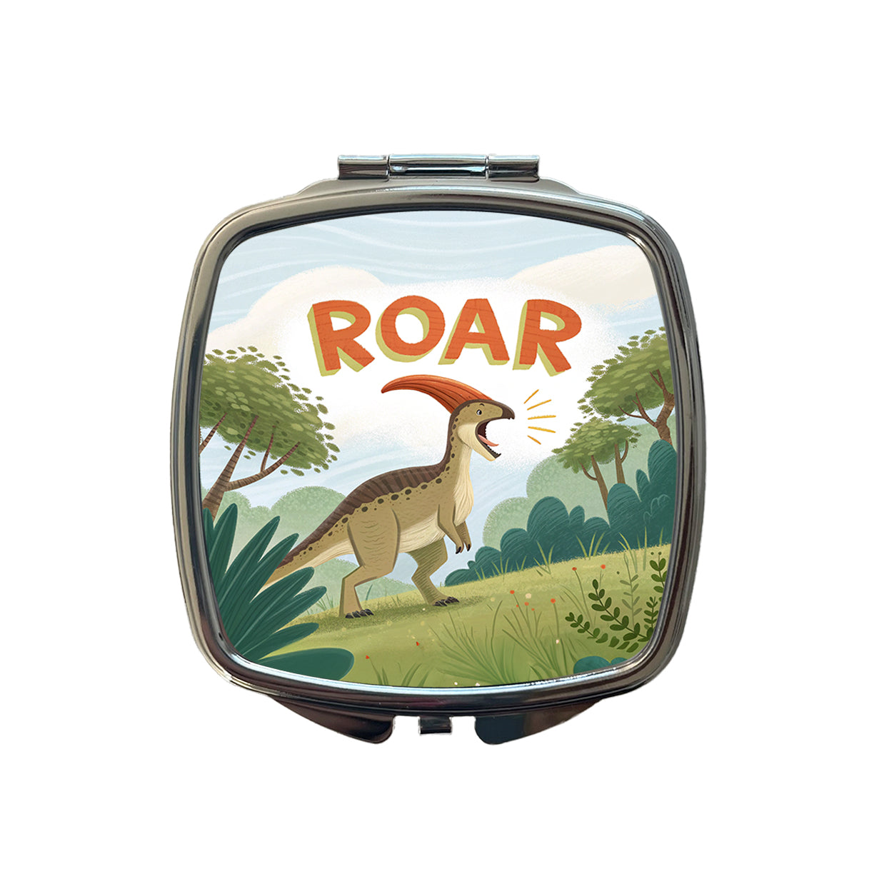 Parasaurolophus With Roar Bold Dinosaur Small Travel Purse Handbag Pocket Makeup Compact Mirror