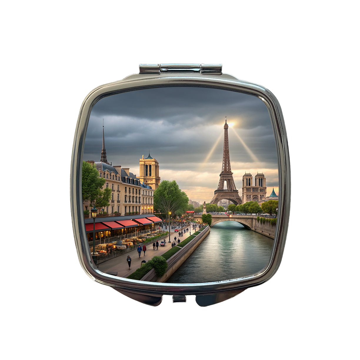 Paris France Cloudy Eiffel Tower Small Travel Purse Handbag Pocket Makeup Compact Mirror