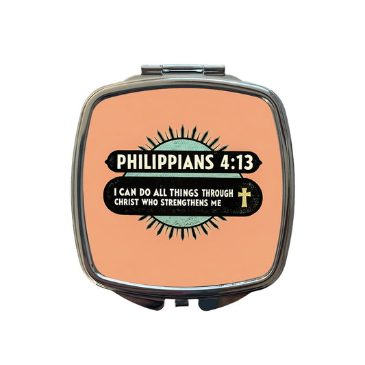 Philippians I Can Do All Things Through Christ Bible Christian Small Travel Purse Handbag Pocket Makeup Compact Mirror