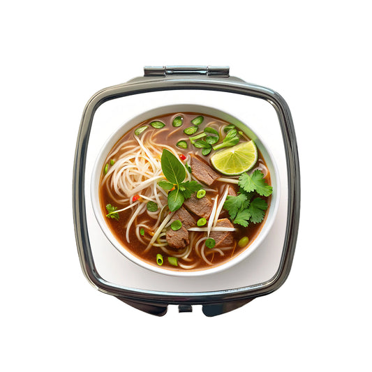 Pho Vietnamese Soup Bowl Small Travel Purse Handbag Pocket Makeup Compact Mirror