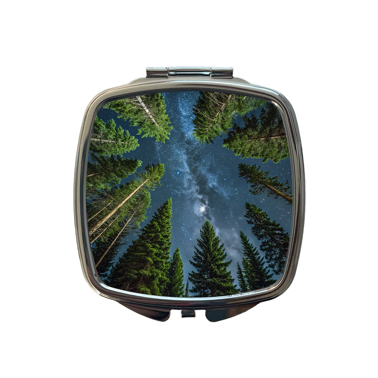 Pine Trees Looking Up Star Packed Sky Small Travel Purse Handbag Pocket Makeup Compact Mirror