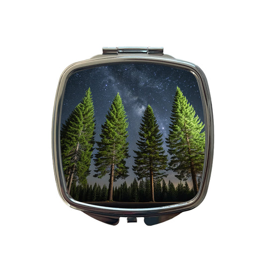 Pine Trees Star Packed Sky Small Travel Purse Handbag Pocket Makeup Compact Mirror