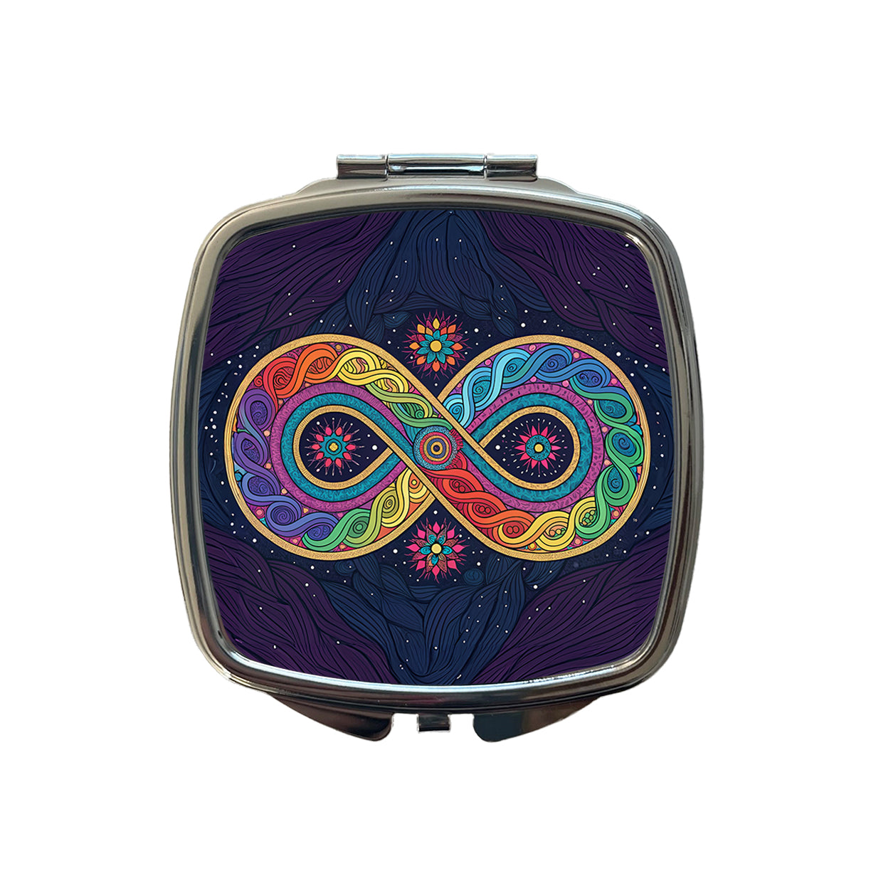 Psychedelic Patterns And Infinite Loops Colorful Small Travel Purse Handbag Pocket Makeup Compact Mirror