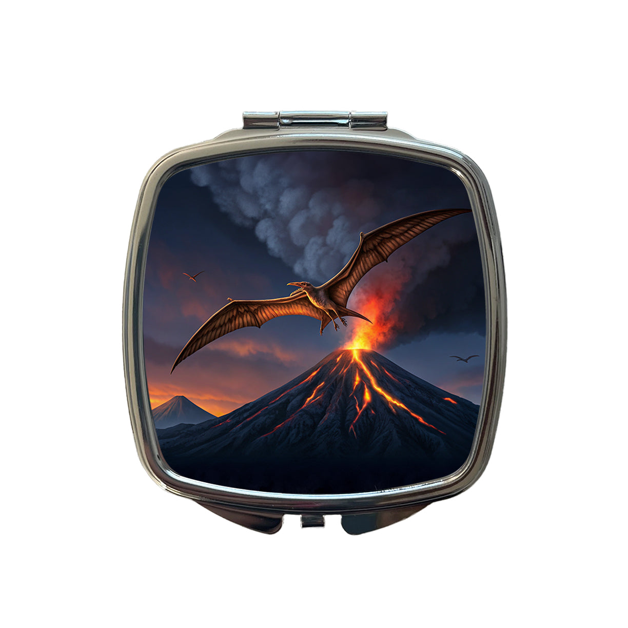 Pterodactylus Volcano Erupting Dinosaur Small Travel Purse Handbag Pocket Makeup Compact Mirror
