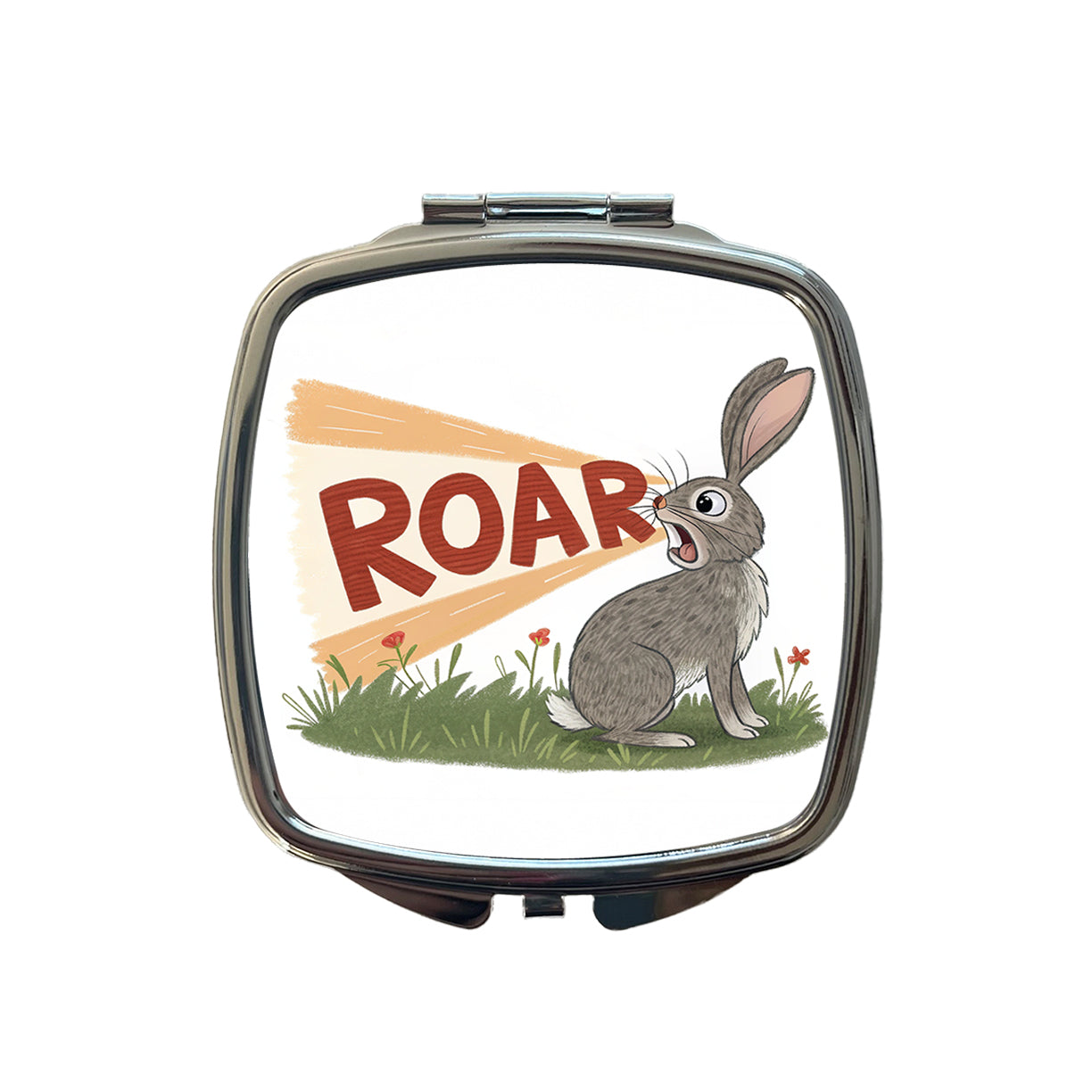 Rabbit Roar Bold Text Funny Small Travel Purse Handbag Pocket Makeup Compact Mirror