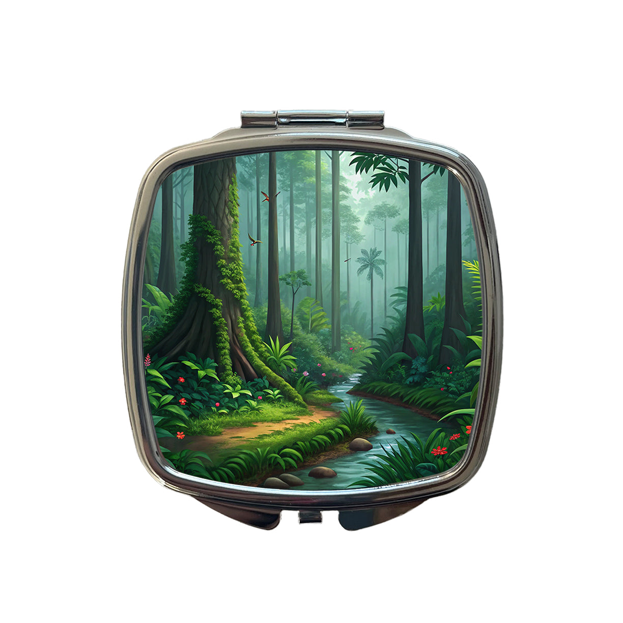 Rain Forest Beautiful Stream Small Travel Purse Handbag Pocket Makeup Compact Mirror