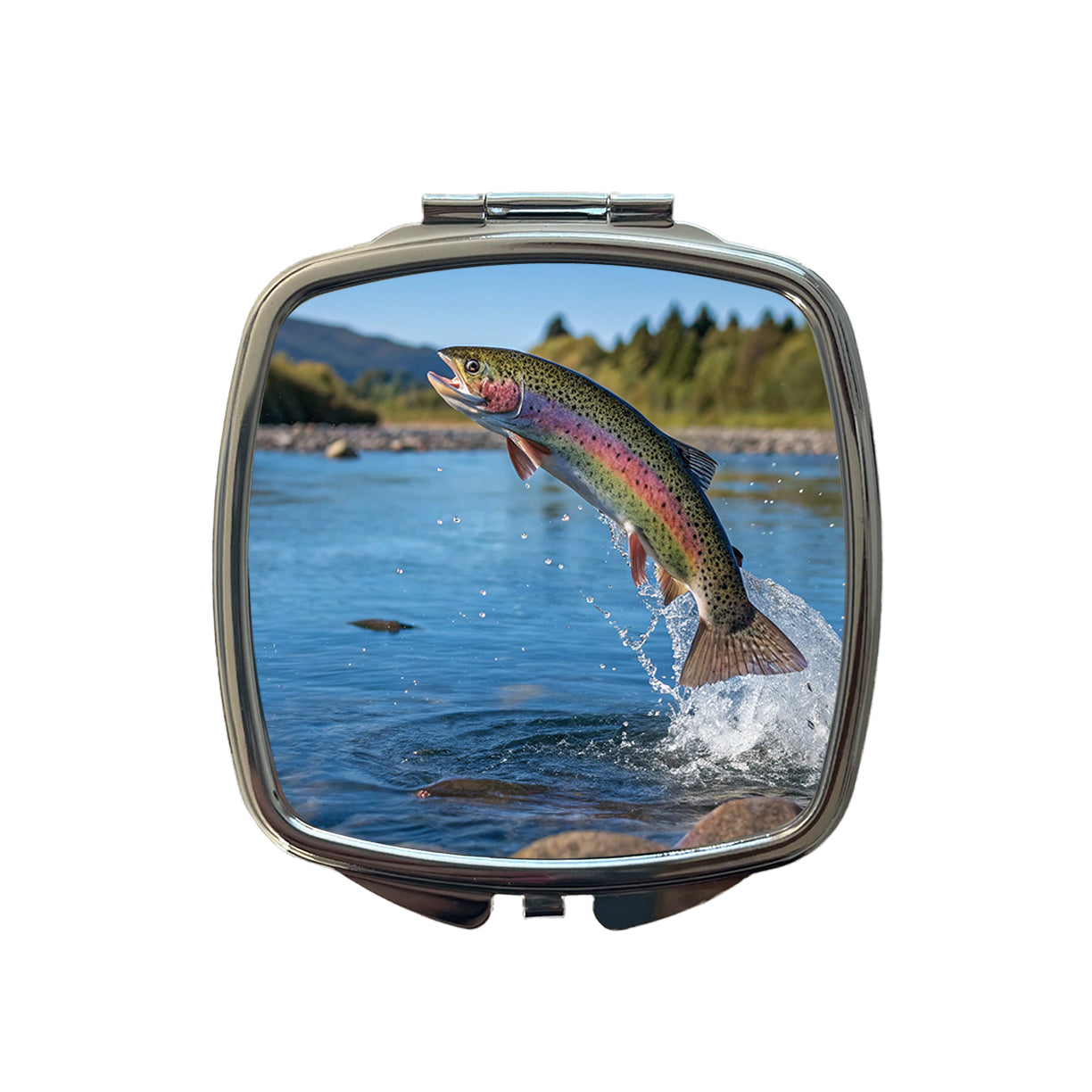 Rainbow Trout Fish Jumping Fishing Small Travel Purse Handbag Pocket Makeup Compact Mirror