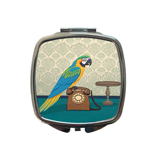 Retro Macaw Phone Bird Small Travel Purse Handbag Pocket Makeup Compact Mirror