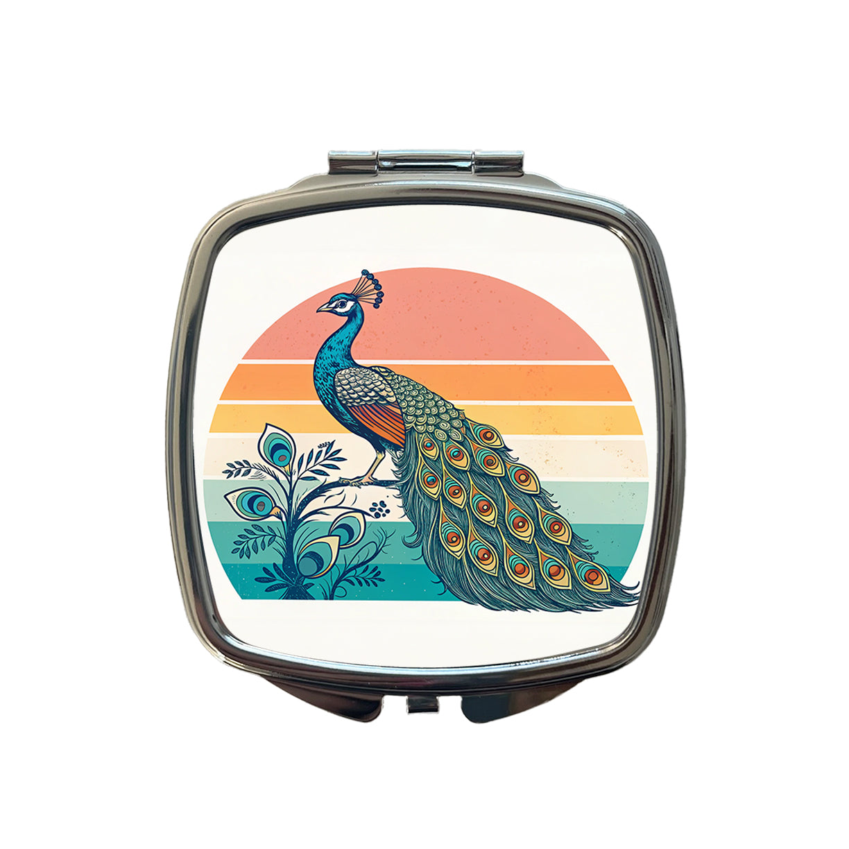 Retro Peacock Sun Small Travel Purse Handbag Pocket Makeup Compact Mirror