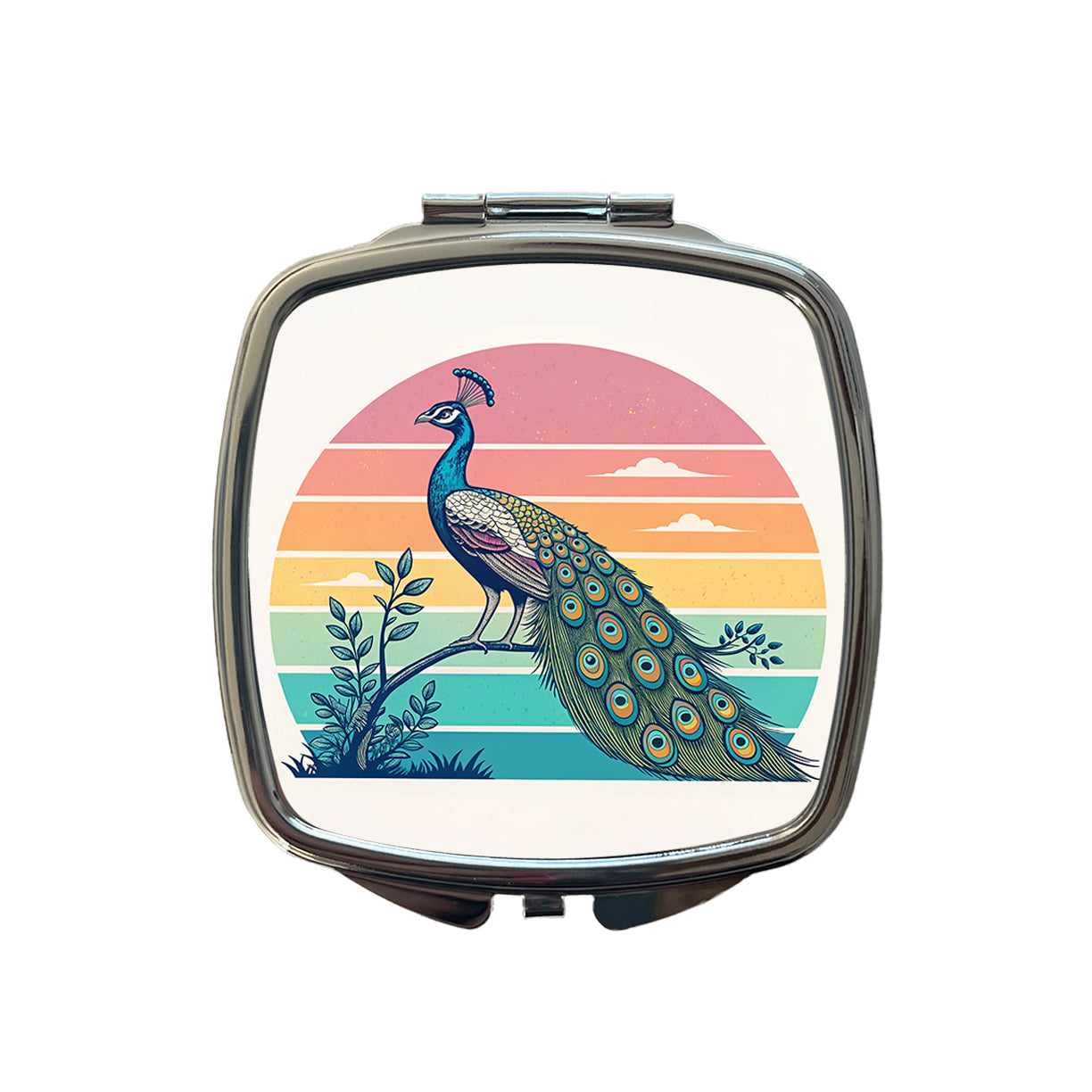 Retro Peacock Small Travel Purse Handbag Pocket Makeup Compact Mirror