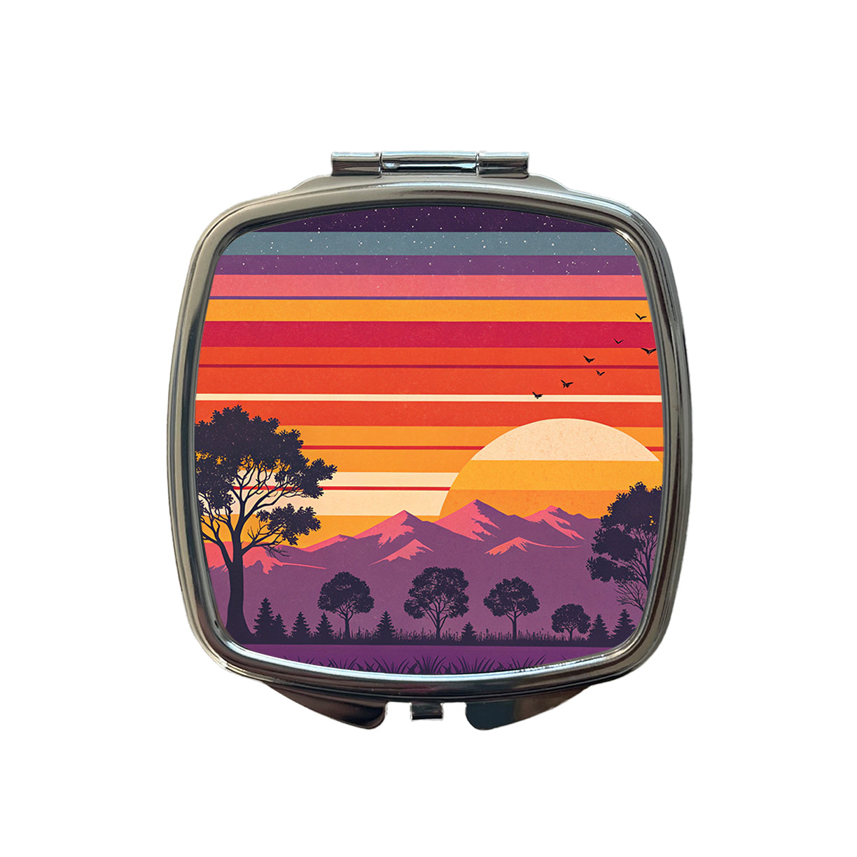 Retro Sunset Stripes Mountains Small Travel Purse Handbag Pocket Makeup Compact Mirror