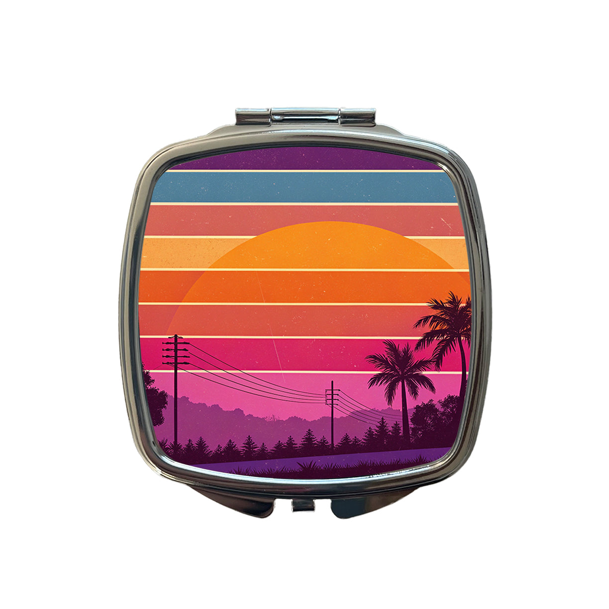 Retro Sunset Stripes Small Travel Purse Handbag Pocket Makeup Compact Mirror