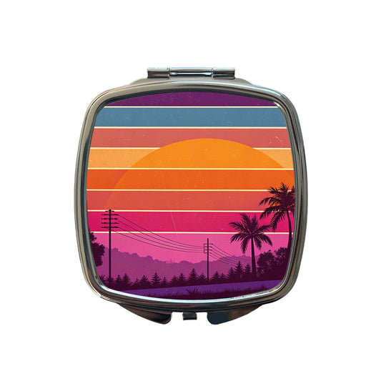 Retro Sunset Stripes Small Travel Purse Handbag Pocket Makeup Compact Mirror