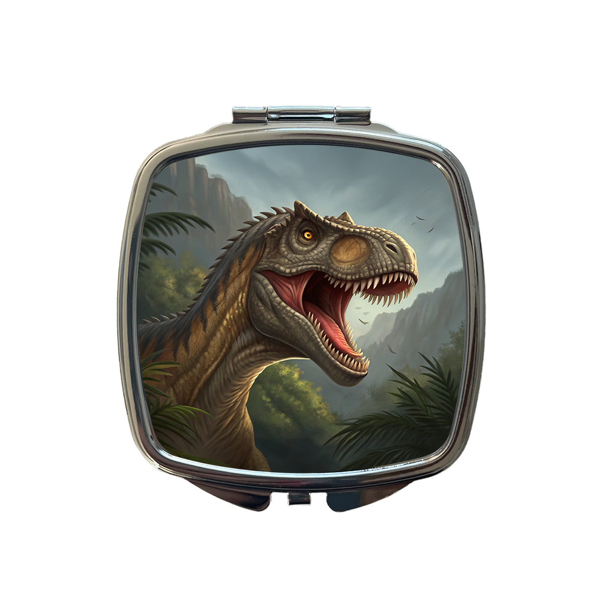 Roaring Allosaurus Dinosaur Mountains Small Travel Purse Handbag Pocket Makeup Compact Mirror