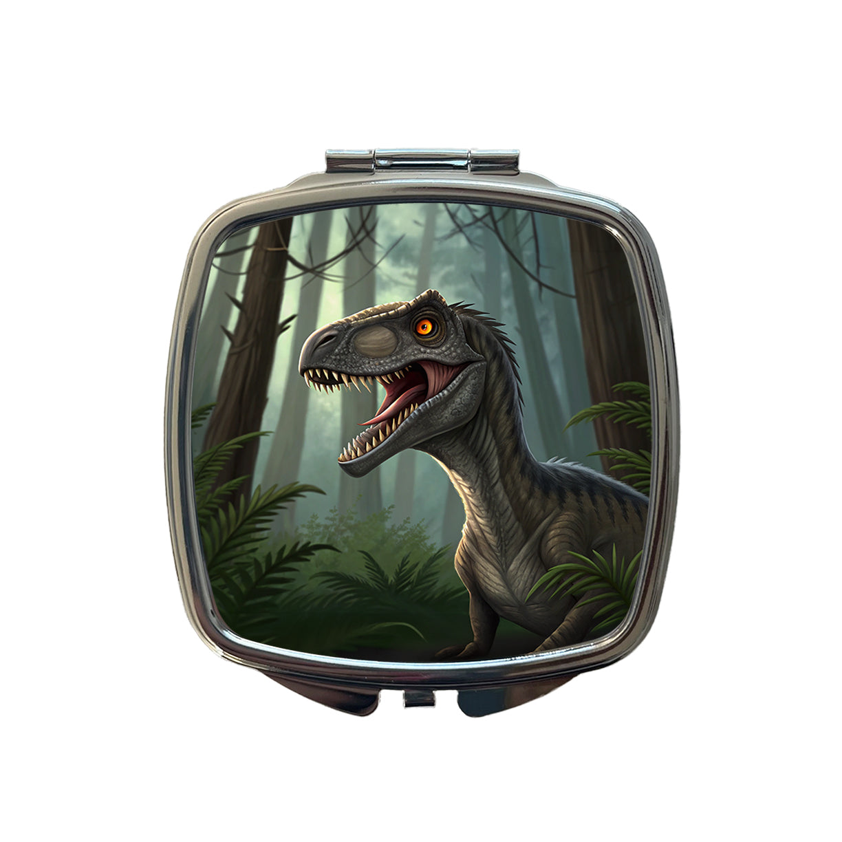Roaring Raptor Dinosaur Forest Small Travel Purse Handbag Pocket Makeup Compact Mirror