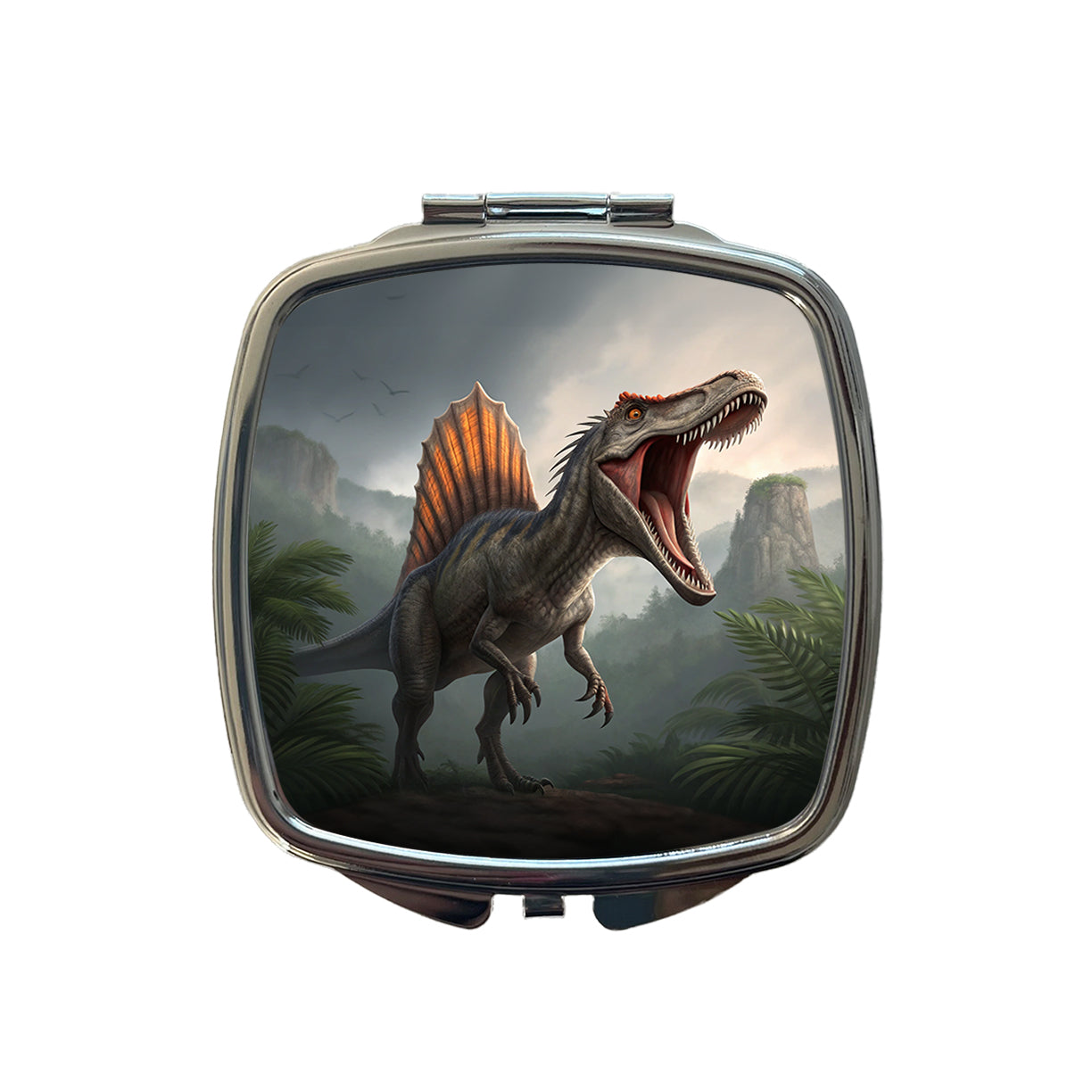 Roaring Spinosaurus Dinosaur Scary Small Travel Purse Handbag Pocket Makeup Compact Mirror