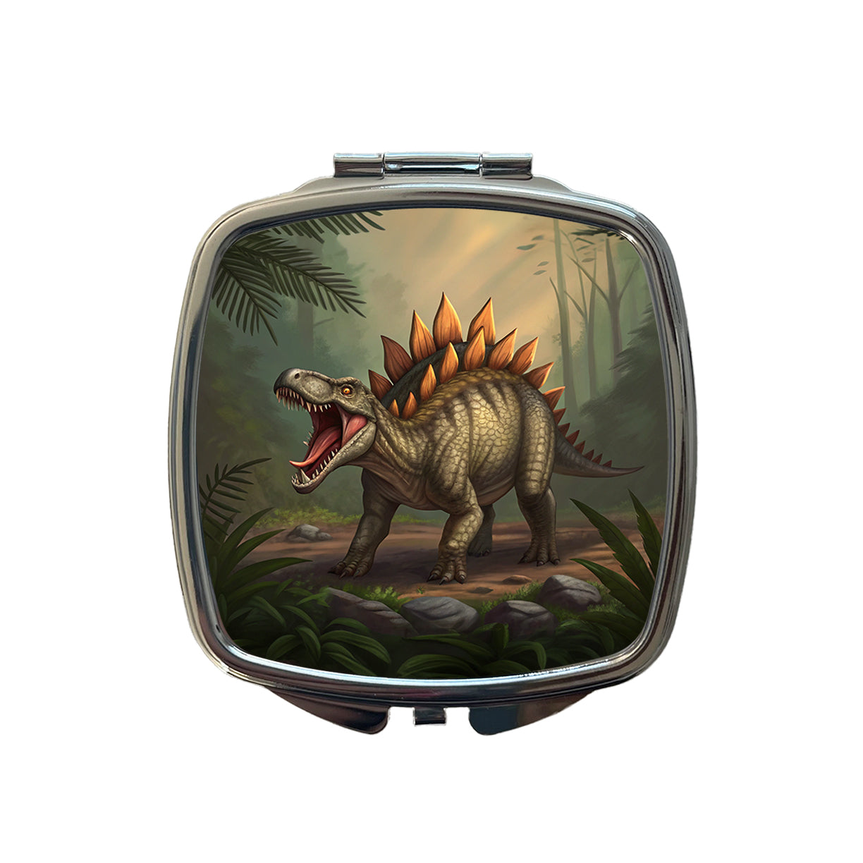 Roaring Stegosaurus Dinosaur Scary Small Travel Purse Handbag Pocket Makeup Compact Mirror