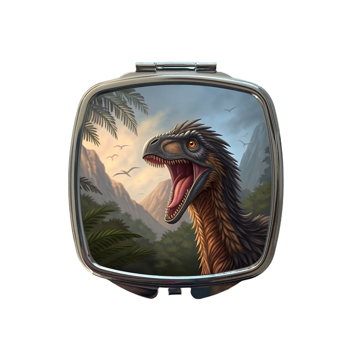 Roaring Therizinosaurus Dinosaur Jungle Small Travel Purse Handbag Pocket Makeup Compact Mirror