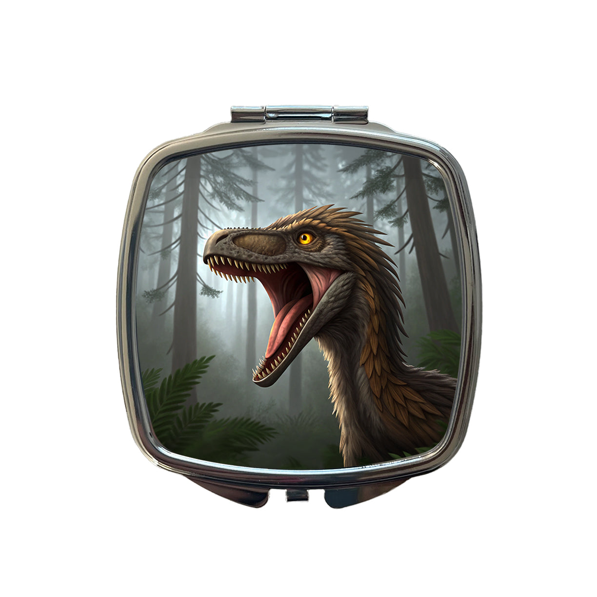Roaring Troodon Dinosaur Forest Small Travel Purse Handbag Pocket Makeup Compact Mirror