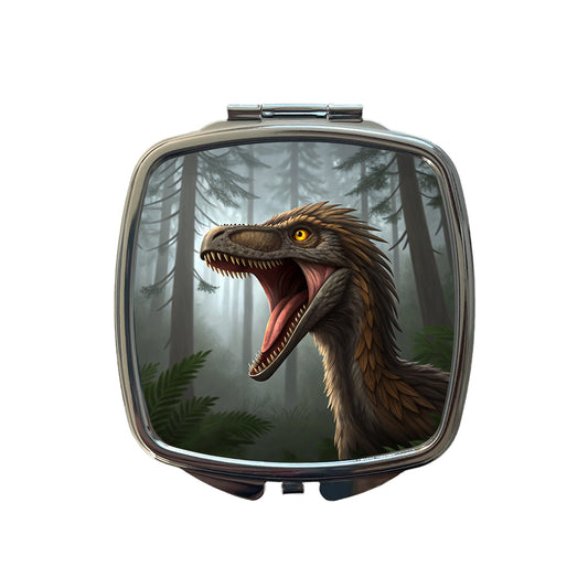 Roaring Troodon Dinosaur Forest Small Travel Purse Handbag Pocket Makeup Compact Mirror