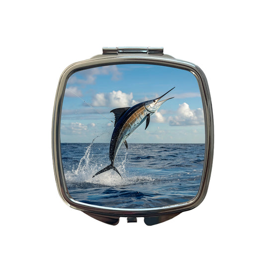 Sailfish Jumping Sea Fishing Small Travel Purse Handbag Pocket Makeup Compact Mirror