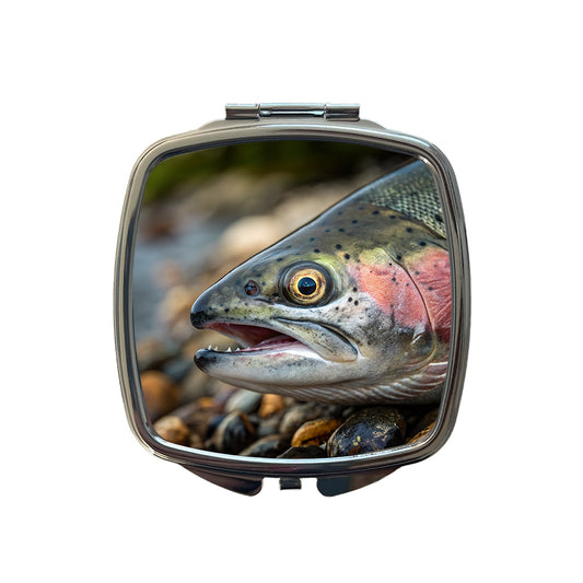 Salmon Fish Eye Close Up Fishing Small Travel Purse Handbag Pocket Makeup Compact Mirror