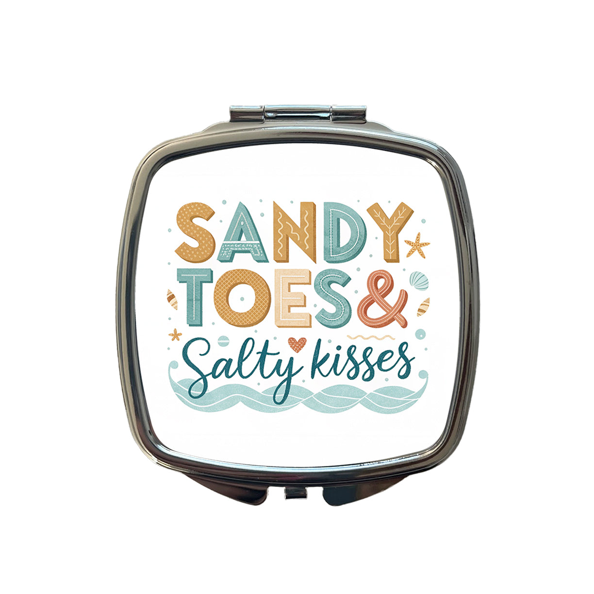 Sandy Toes Salty Kisses Ocean Beach Small Travel Purse Handbag Pocket Makeup Compact Mirror